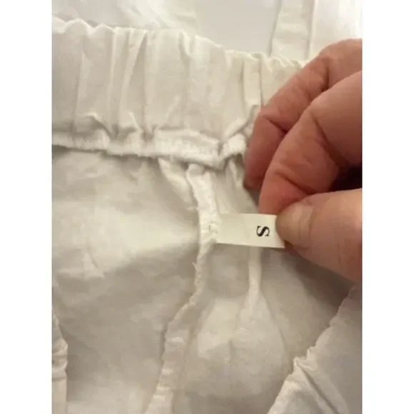 Women's High Waisted 100% Cotton Pull On Pants Elastic Waist Size S White - Picture 7 of 7
